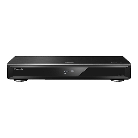 Ein schwarzer Panasonic Blu-ray-Player, auf dem "ZDF HD" angezeigt wird.