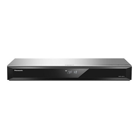 Ein silberner Panasonic Blu-ray-Player mit schwarzer Front. Auf dem Display steht „ZDF HD“.