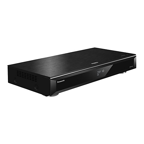 Schwarzer Panasonic Blu-ray-Rekorder vor weißem Hintergrund.