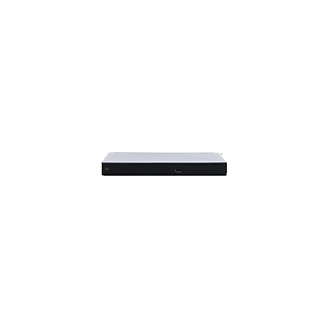 Schwarzer, rechteckiger Media-Player mit silberner Oberseite. Sichtbare AnschlÃ¼sse und ein Einschaltknopf.
