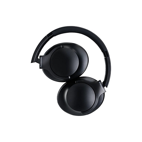 Schwarze Panasonic Over-Ear-Kopfhörer mit verstellbarem Bügel vor weißem Hintergrund.