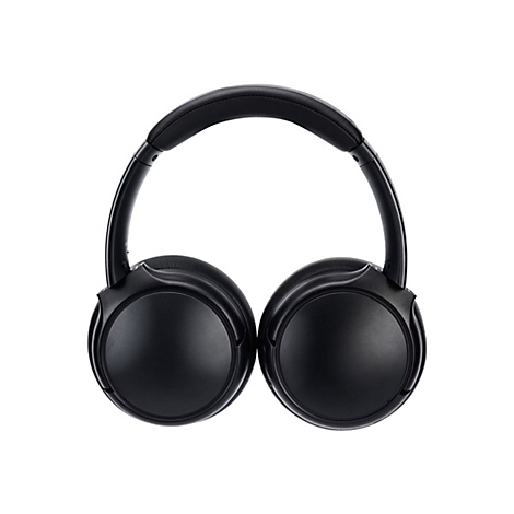 Schwarze Over-Ear-Kopfhörer vor weißem Hintergrund.