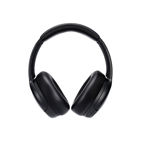 Schwarze Over-Ear-Kopfhörer mit gepolstertem Kopfbügel vor weißem Hintergrund.