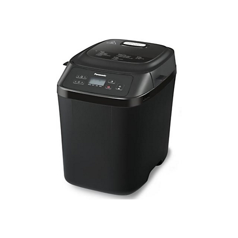 Schwarzer Panasonic Brotbackautomat vor weißem Hintergrund.