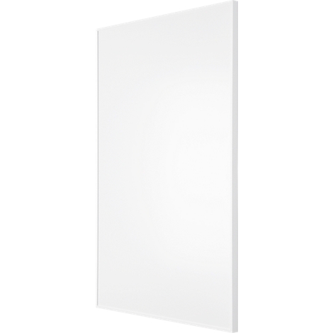 Un objet blanc et rectangulaire, vu légèrement de côté. Il a des lignes lisses et épurées.