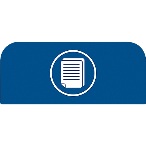 Rectangle bleu aux coins arrondis avec un symbole de document blanc à l'intérieur d'un cercle.