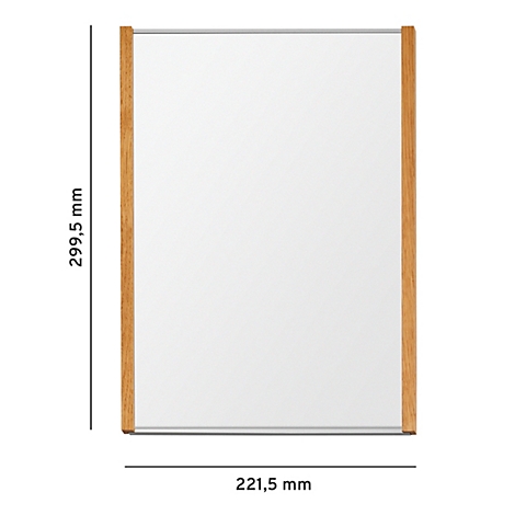 Miroir rectangulaire avec cadre en bois. Dimensions : 299,5 mm x 221,5 mm.