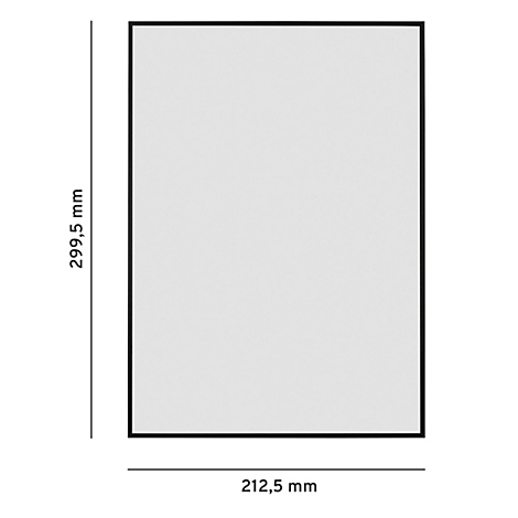 Cadre noir rectangulaire avec surface blanche. Sur le côté gauche se trouve 299,5 mm, en bas 212,5 mm.
