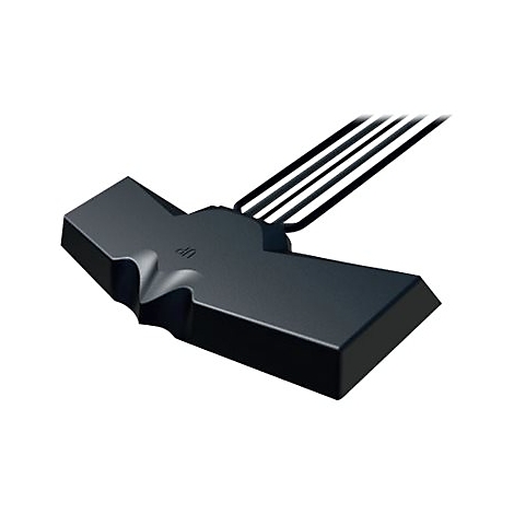 Schwarzes Sensor-Element mit Kabelanschluss und geprägter Aufschrift UP auf weißem Hintergrund.