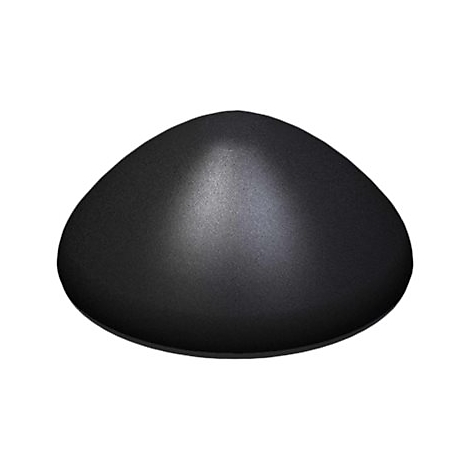 Schwarzes, dreieckförmiges Objekt mit abgerundeten Ecken, das leicht glänzt.