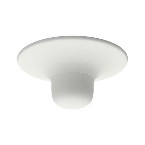 Weißes, pilzförmiges Gerät. Flacher, runder Kopf auf zylindrischem Korpus.