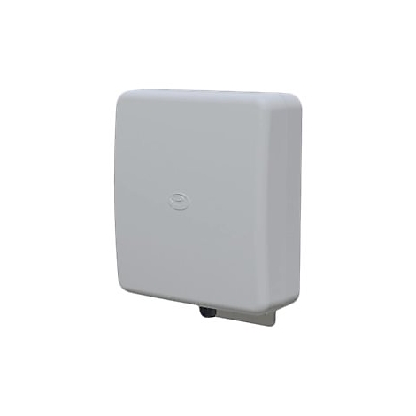 Grauer, rechteckiger Spender, mit abgerundeten Ecken, kleinem Logo und schwarzem Element unten.