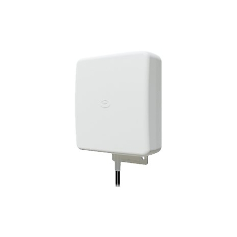 Weißes, rechteckiges Gerät mit abgerundeten Ecken, an einer Halterung befestigt, mit Kabel.