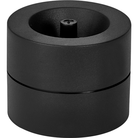 Black cylindrical object, two parts, with a recess and a central cylinder.