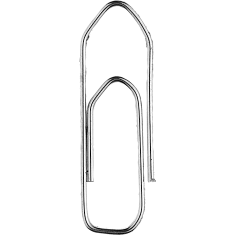Een puntige, zilverkleurige metalen paperclip tegen een witte achtergrond.