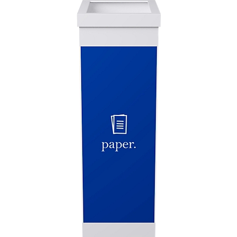 White paper bin with blue area and the word 'paper'.