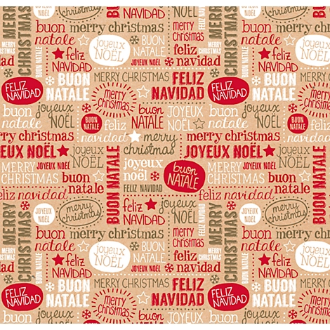 Texture beige avec des mots de Noël dans différentes langues.