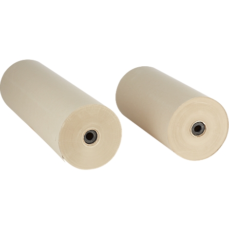 Deux rouleaux de papier beige avec des noyaux sombres sont côte à côte.