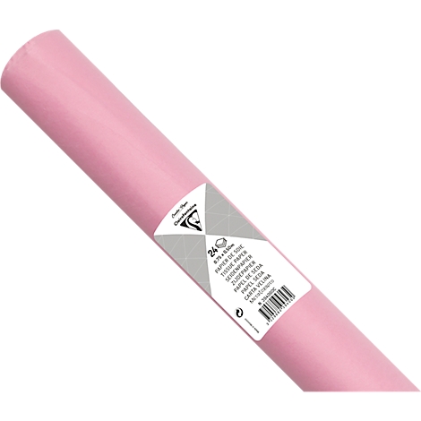 Un rouleau de papier de soie rose avec une étiquette indiquant les informations sur le produit.