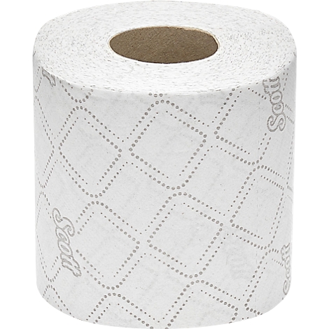 Rouleau de papier toilette avec motif losanges pointillés et logo Scott.