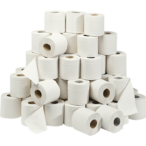Un tas de rouleaux de papier toilette blancs. Certains rouleaux ont du papier déchiré.