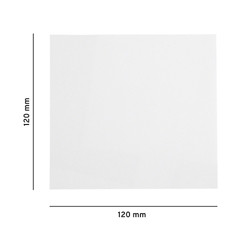 Quadratische, weisse Fläche mit Massen von 120 mm x 120 mm.