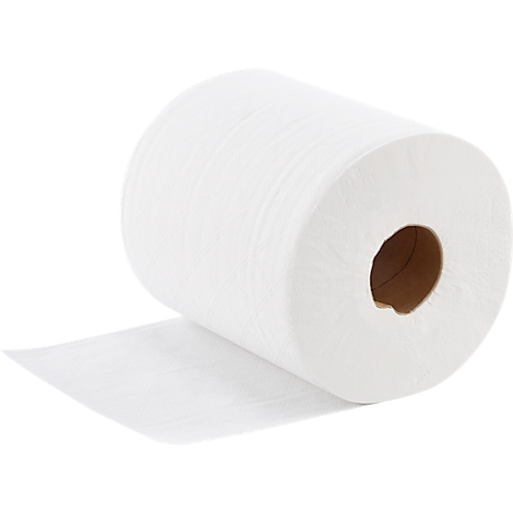 Eine Rolle weißes Papier, aus der Papierbahnen abgerollt werden.