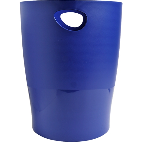 Blauer Papierkorb mit Henkel. Der untere Teil ist dunkler.