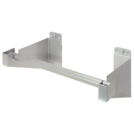 Metallhalterung in Silber, bestehend aus einer horizontalen Stange, die mit zwei Winkelhalterungen verbunden ist. Schrauben sichern die Halterungen.
