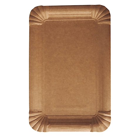 Rechteckiger Pappteller mit geriffelten Ecken, braun.