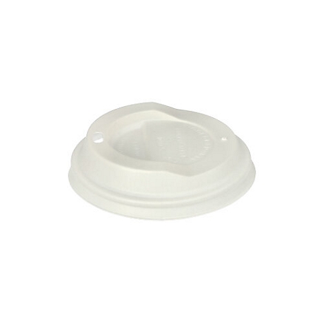 Hellweißer Deckel für einen Kaffeebecher mit Trinköffnung, liegt auf weißem Hintergrund.