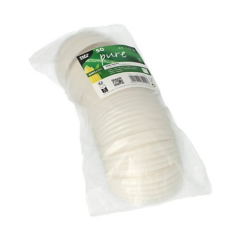 Becher-Packung, transparent verpackt. Aufgedruckt sind "50 pure" und Informationen. 