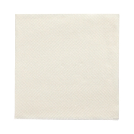 Vierkant, crème-kleurige papieren servet, tegen een witte achtergrond.