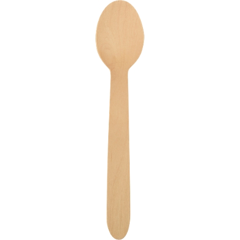 Een houten lepel over de volledige lengte, afgebeeld tegen een witte achtergrond.