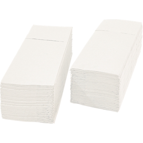 Deux piles rectangulaires de serviettes en papier blanches, côte à côte. Une fine ligne horizontale en haut.