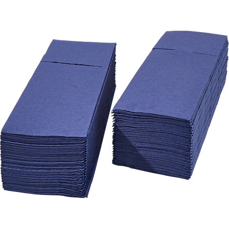 Deux piles de serviettes en papier bleues côte à côte.