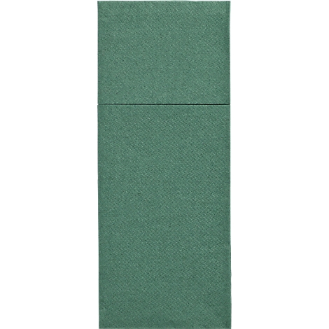 Un tissu rectangulaire vert avec une texture diagonale. Une fine bande horizontale en haut.