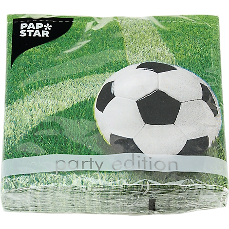 Papstar 'Voetbal' servetten, 3-laags, 1/4 vouw, FSC®-gecertificeerd, B 330 x H 330 mm, tissue, meerkleurige print, 20 stuks