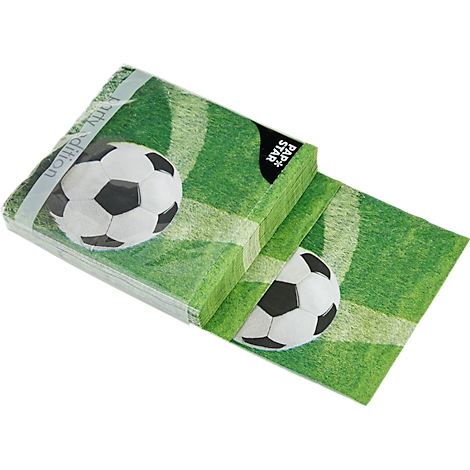 Papstar 'Voetbal' servetten, 3-laags, 1/4 vouw, FSC®-gecertificeerd, B 330 x H 330 mm, tissue, meerkleurige print, 20 stuks