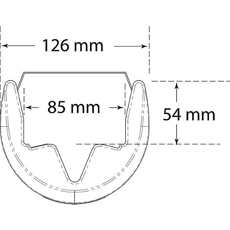 Dibujo técnico de un perfil en forma de U con dimensiones: 126 mm, 85 mm y 54 mm.