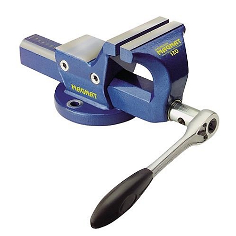 Blau schroefklem met zilveren handvat. De inscriptie MAGNAT is zichtbaar.