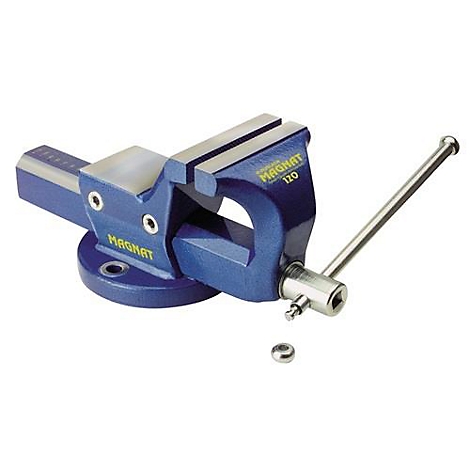 Blue vise with silver lever. Reads MAGNAT 120.