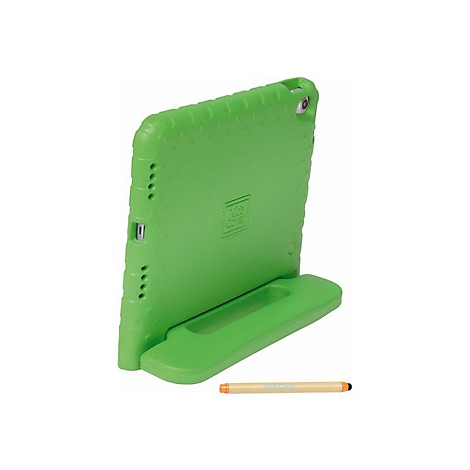Grüne Schutzhülle für Tablets aus weichem Material mit integriertem Ständer und passendem Eingabestift.