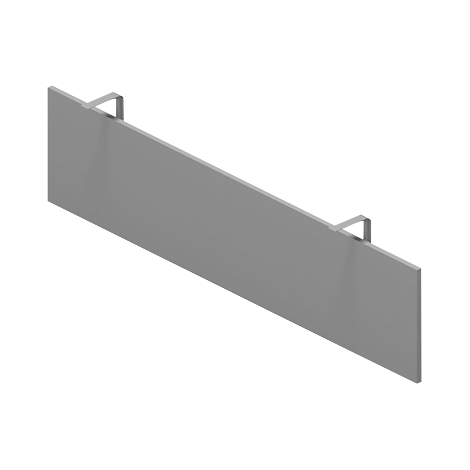 Plaque métallique grise avec deux supports, isolée sur fond blanc.