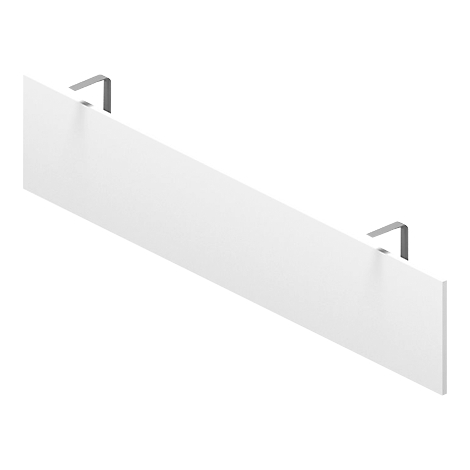 Tableau blanc avec deux supports argentés. Les supports sont fixés aux coins supérieurs.