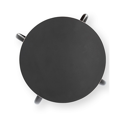 Top view of a small black table with three legs.