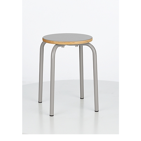 Grey stool with a round seat on a white background.