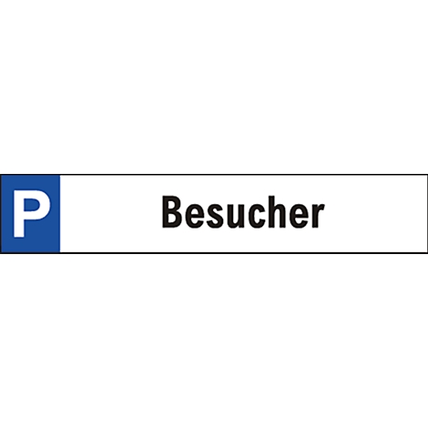 Parking sign for visitors. Blue 'P' in the corner, with 'Visitors' underneath.