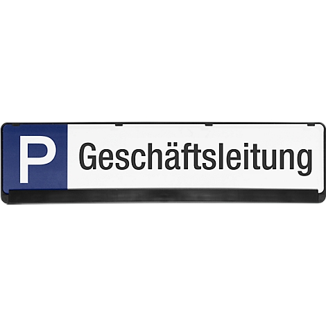 Parking sign with blue P and the words "Geschäftsleitung".