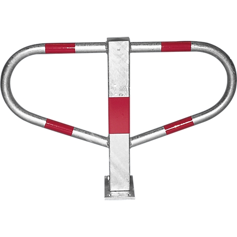 Silver parking barrier with red stripes for obstacle marking.